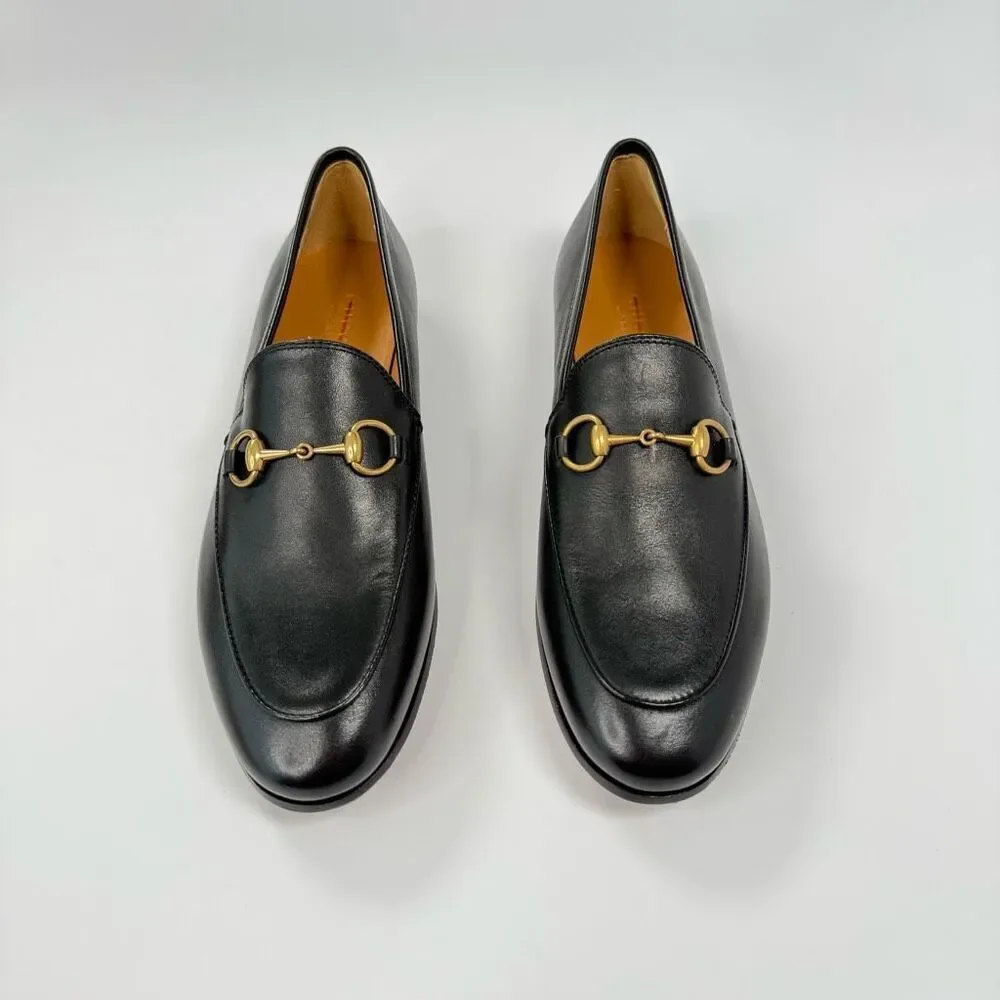 GUCCI Calfskin Womens Jordaan Loafers Size 37 Black